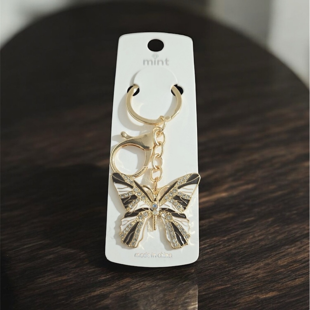 Mint Gold Cubic Zirconia Butterfly Keychain & Bag Charm